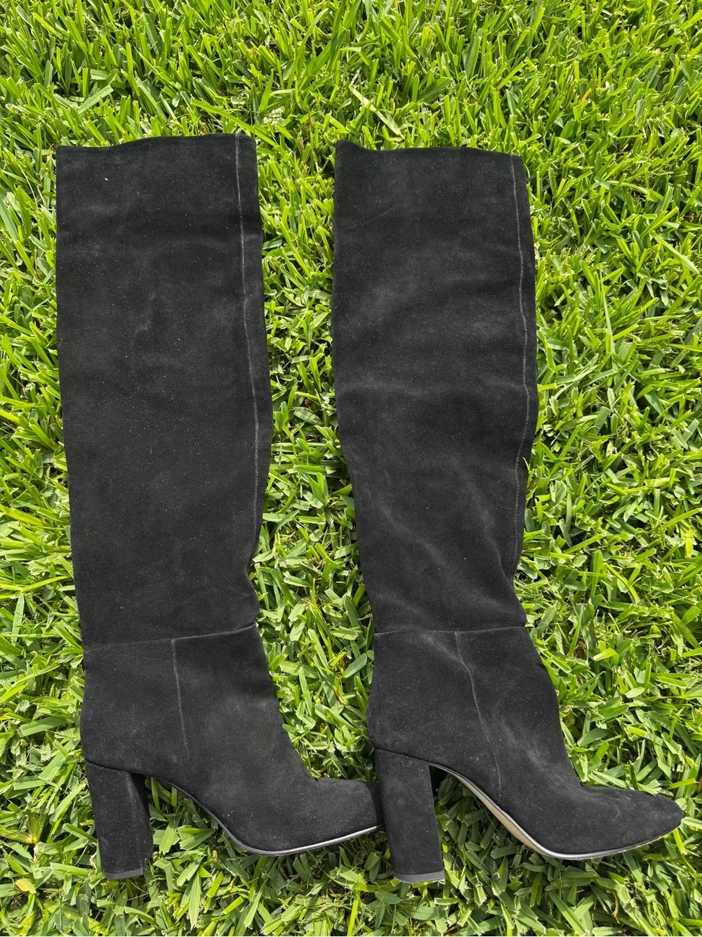 Zara Black Suede Knee High Boots EU 38 US 7.5 Block Heel Tall Boots